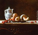 Maureen Hyde Still Life with Cherries, Peaches, and Melon painting
